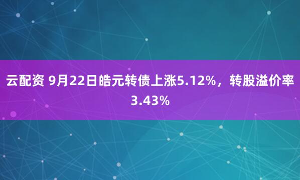 云配资 9月22日皓元转债上涨5.12%，转股溢价率3.43%
