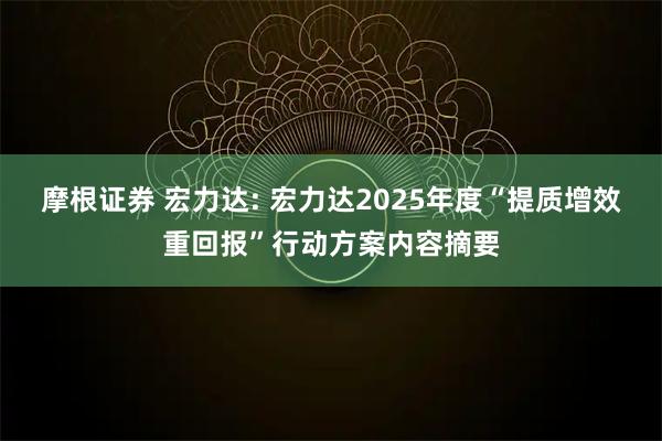 摩根证券 宏力达: 宏力达2025年度“提质增效重回报”行动方案内容摘要